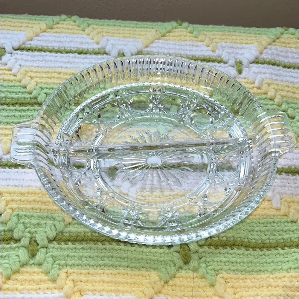 Clear‎ Pressed Glass Divided Side Dish Serving Plate